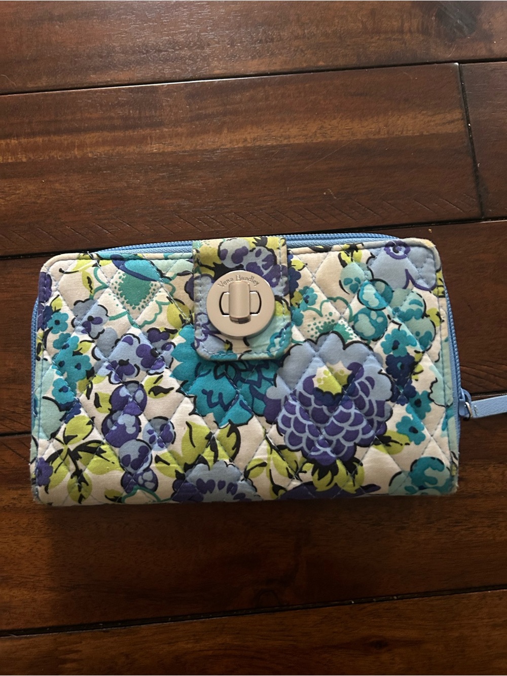 Vera Bradley Quilted Floral Zip Wristlet Wallet in Blue, Teal & Lime
